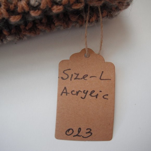 Hand Knitted Hat Toque Adult Size - L Acrylic Brown/Gray - 023 Hand knit by me - Picture 7 of 8